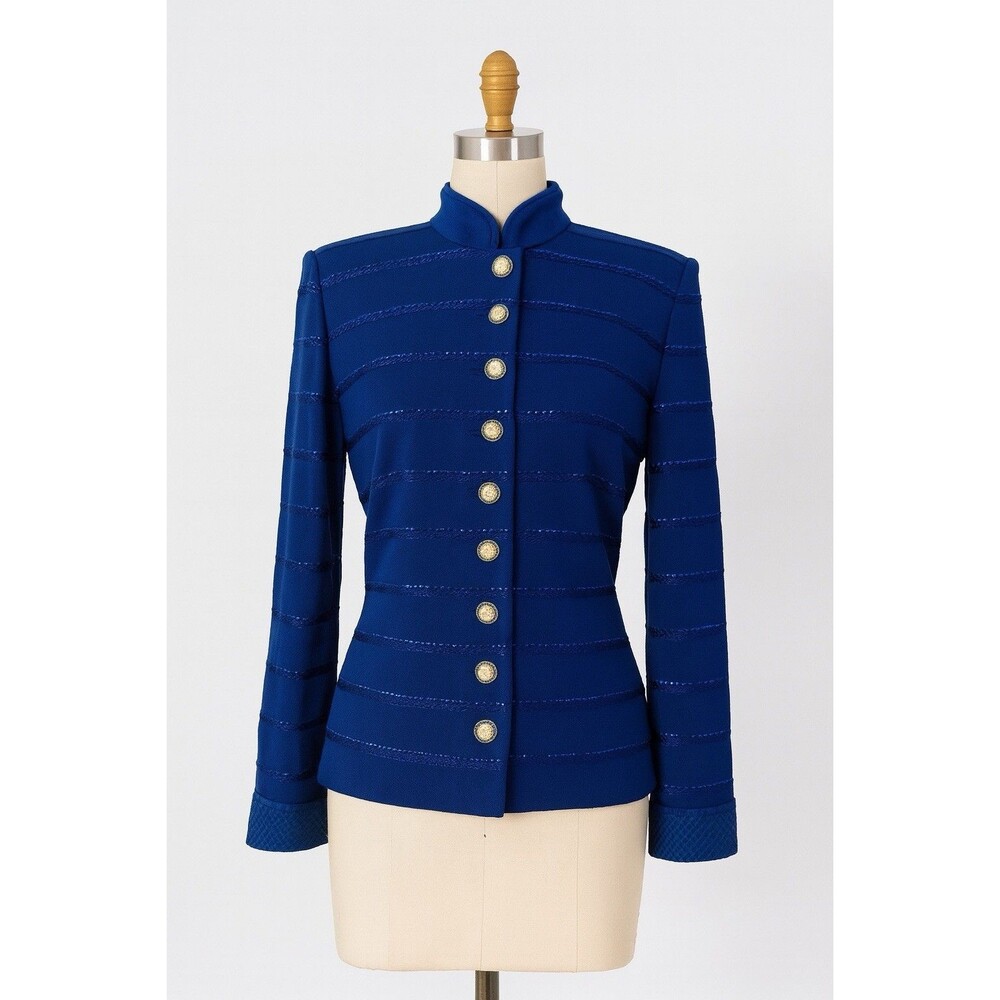 New! ST JOHN Evening Royal Blue Santana Knit Paillettes Sequins Jacket, Size 8